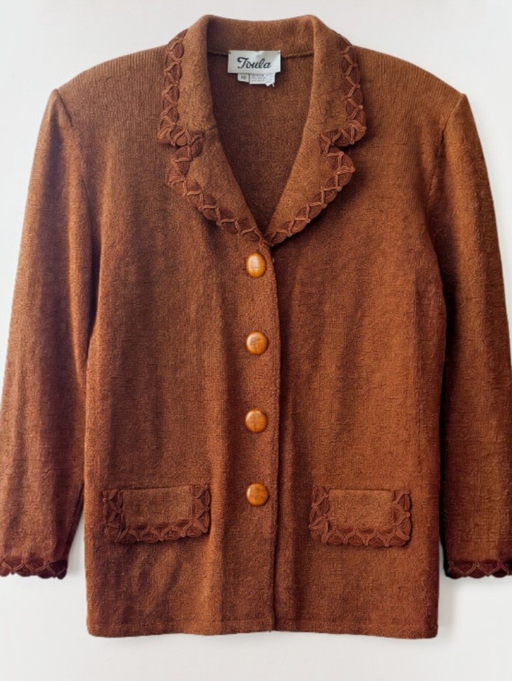 Toula Wool Blend Brown Knit Button-Front Women's Sweater